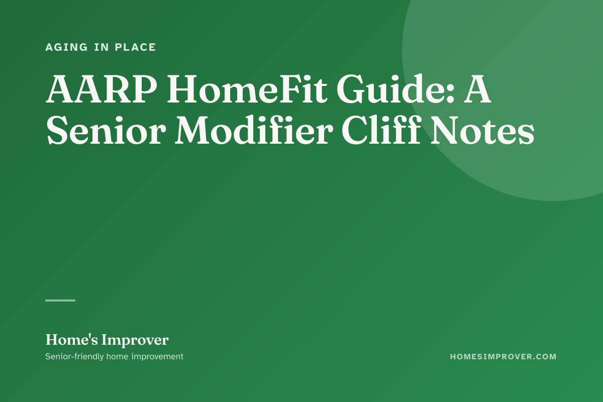 An AARP HomeFit Guide booklet open on a kitchen counter