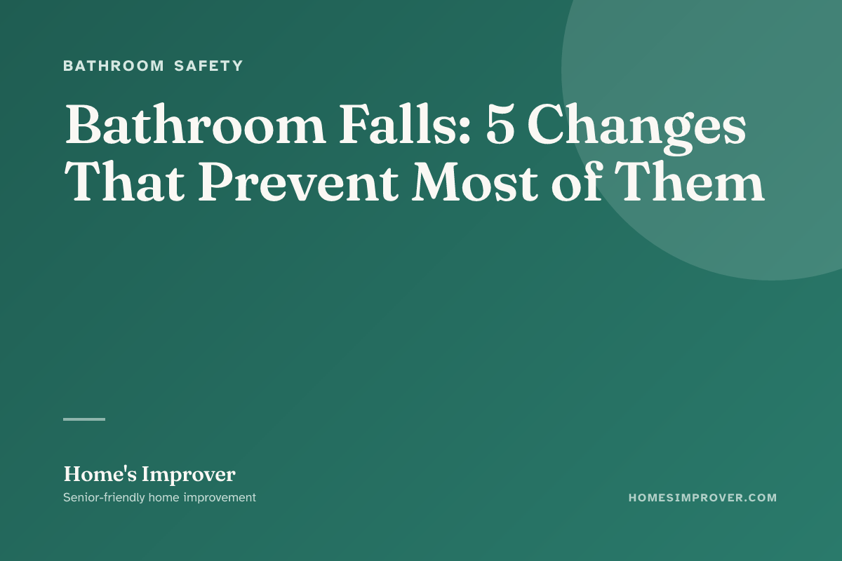 A senior-friendly bathroom with safety upgrades visible in a single composition