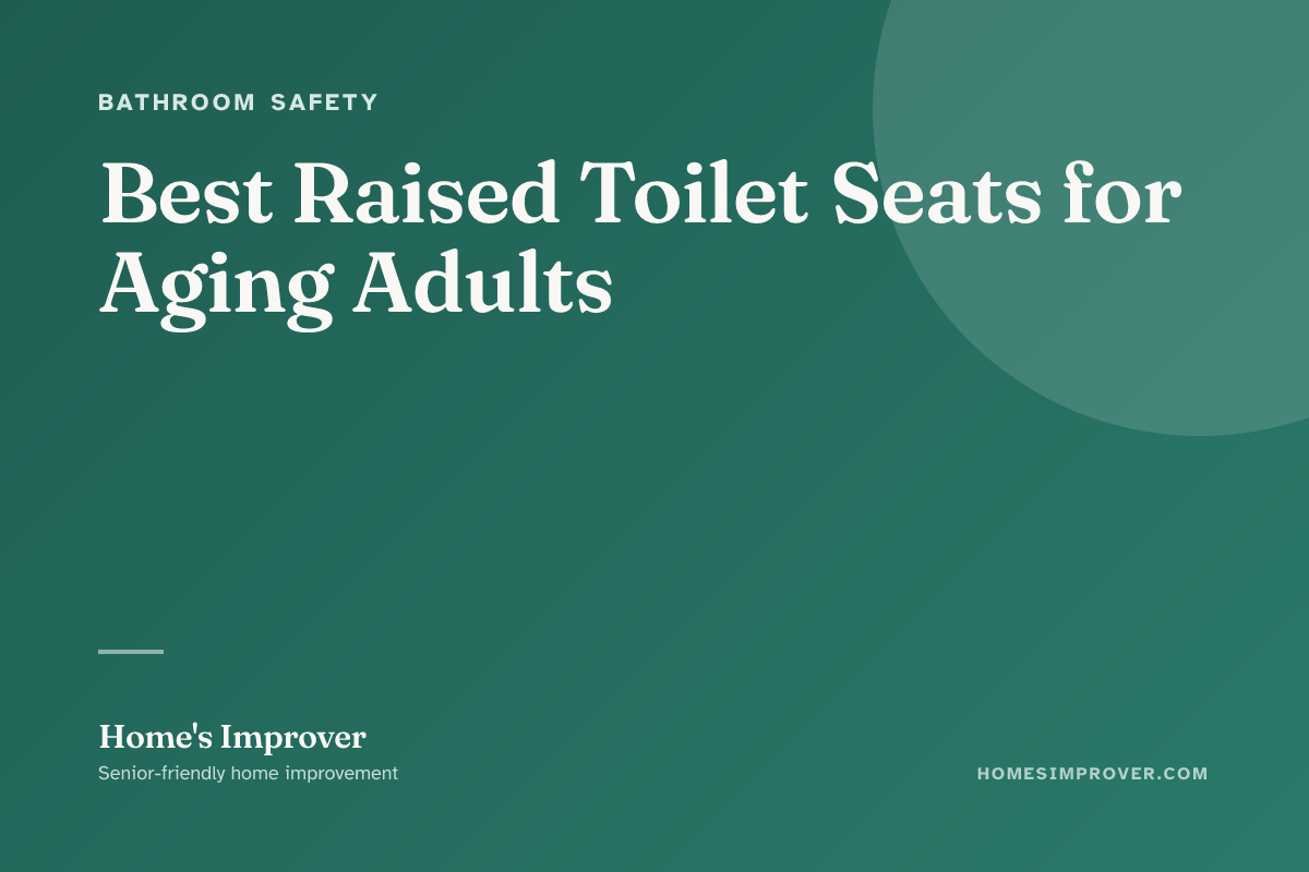 A raised toilet seat with armrests installed on a standard toilet bowl