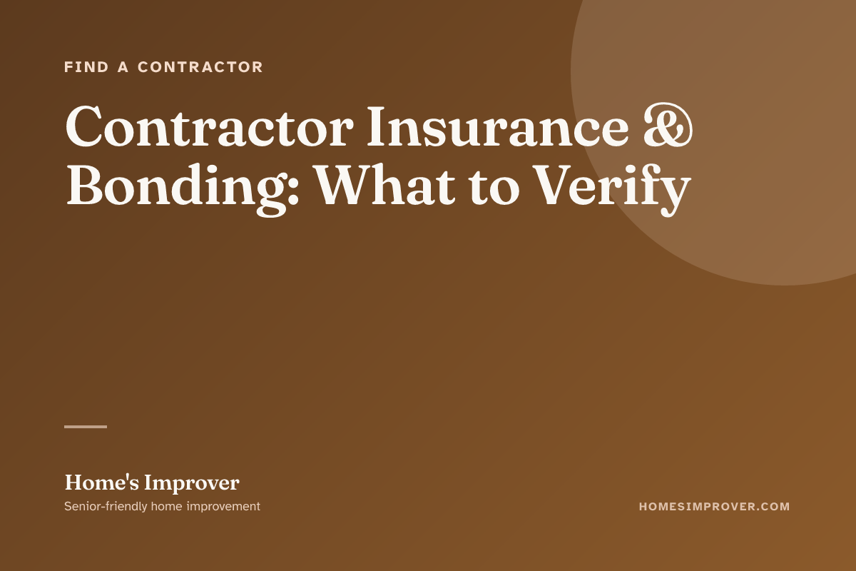 A senior homeowner on the phone with an insurance carrier verifying a contractor's certificate of insurance, the COI document on the table with the general liability and workers comp lines highlighted